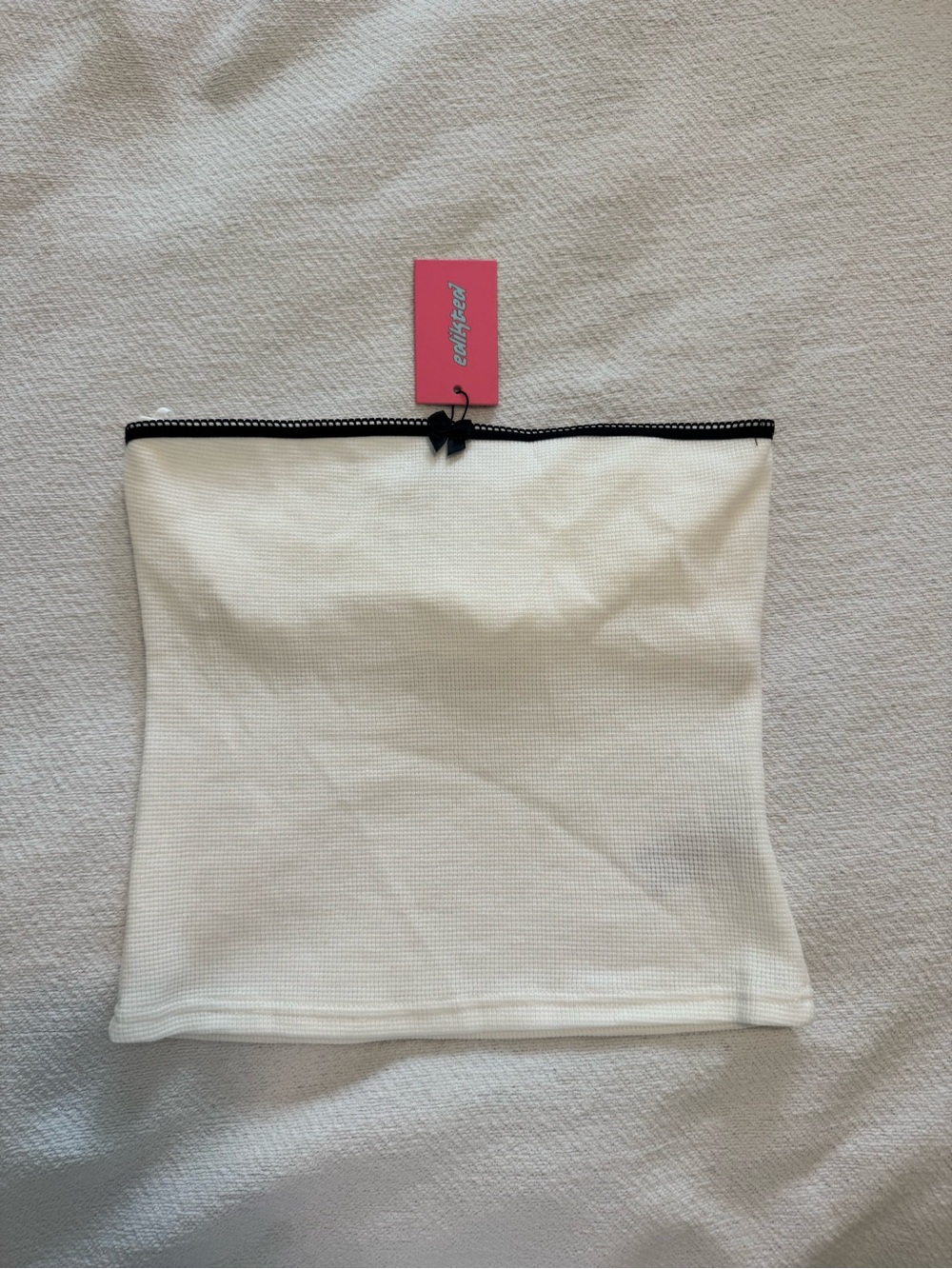 Edikted White Strapless Crop Top with Black Trim